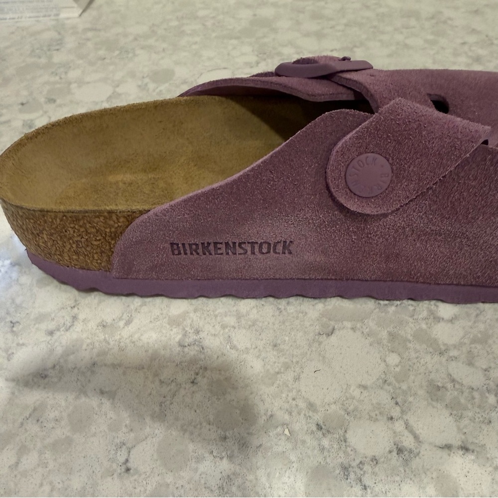 Birkenstock Boston Mauve Suede Leather Clogs Classic Cork Footbed Slip On Sz 42 - Picture 4 of 8